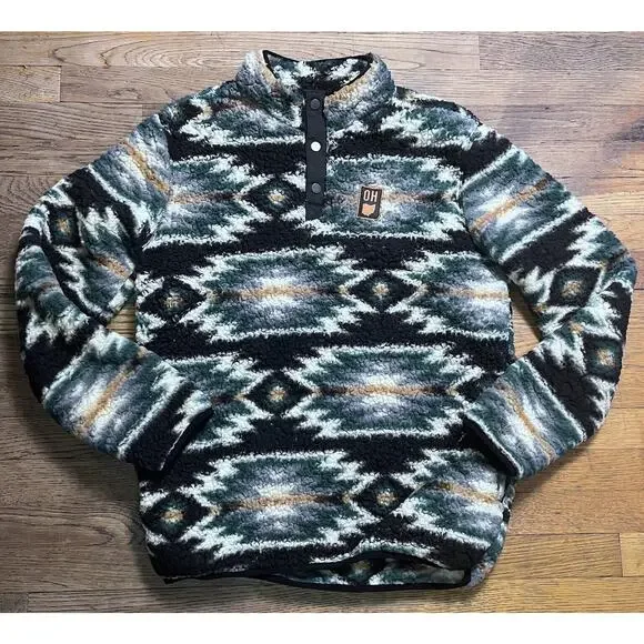 Home Free Aztec Design Pull Over Teddy Cozy OHIO Sweatshirt Sweater Size Medium - Picture 2 of 15